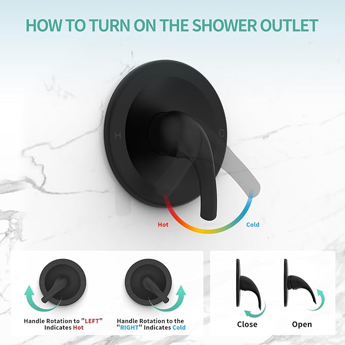 SR SUN RISE 6-Spray Shower Faucet 3-Way Combo Shower Head and Hand Held Shower Separately or Together, Shower Trim Kit Matte Black(Valve Include)