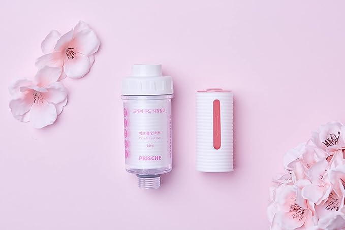 HubiCare Shower Infuser - Vitamin C Shower Filter, Hard Water Softener, Water Purifying, Chlorine & Fluoride Shower Filter, Head with Beads, Helps Dry Skin & Hair Loss (Pink Fall In Love Refill)