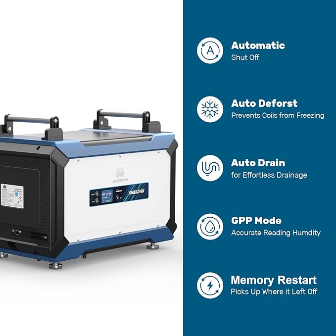 ARGENDON 145 Pint Crawl Space/Basement Dehumidifier with Drain Hose, Energy Star Commercial Dehumidifiers for Large Space, Industrial, Water Damage, Auto Defrosting, 5 Years Limited Warranty