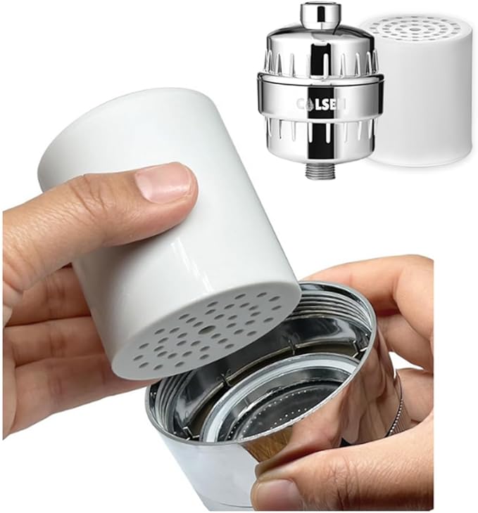 COLSEN Shower head Filter – Universal Bath Water softener for tub + 1 filter cartridge 15 stage filtration system handheld purifier for hard water, removes fluoride, vitamin c improves nails & hair
