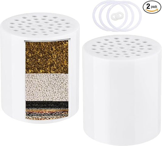 Heavy Duty Shower Filter Replacement Cartridge 2 Pcs, Shower Head Filter Refill Cartridge, for Hard Water Chlorine Heavy Metal Impurity, Improve Skin Hair, Fit Any Similar Design Shower Water Filter