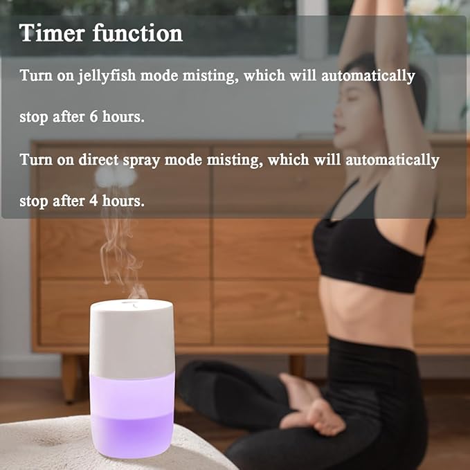 Small Humidifier,Jellyfish Mist Effect,LED Mood Lights,Dynamic Aroma Diffuser for Home,Bedroom & Office (White)