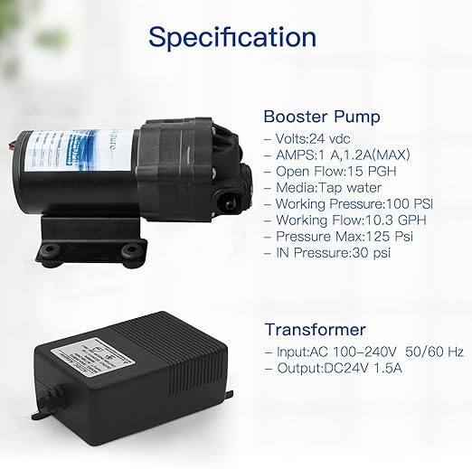 Geekpure 5 Stage Reverse Osmosis RO Drinking Water Filter System with Booster Pump Extra 4 Filters-75GPD