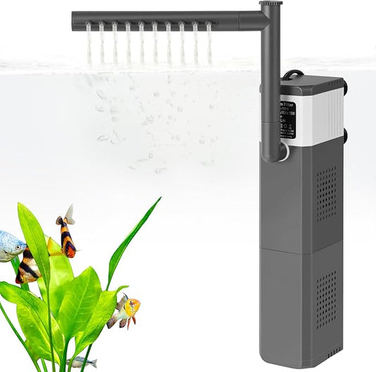 15W 210GPH Ultra Powerful Aquarium Filter for 25-55Gallon Fish Tank, Adjustable Filter with Filter Sponges, Submersible Fish/Turtle Water Filters, Filtration/Oxygenation/Water Cycle 3in1 Filter