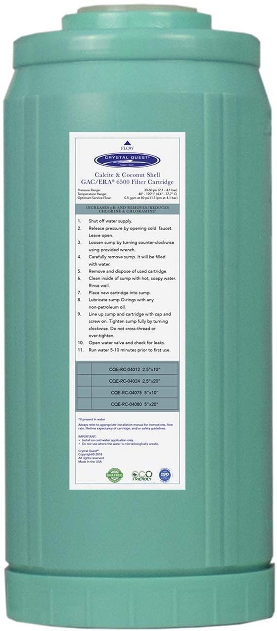 Crystal Quest Calcite & Coconut Shell GAC Water Filter Cartridge – pH Balancing, Dual-Stage Filtration, Removes Impurities, Enhances Taste 4-5/8” x 9-3/4”