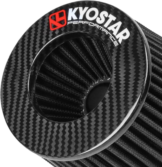 Kyostar 3 Inch 76mm Cold Air Intake Filter Cone Universal Carbon Fiber Replacement High Flow Dry Air Filter Black