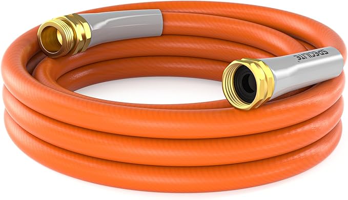 Garden Water Hose 10 ft x 5/8 in, Heavy Duty Leader Pipe Extension, Flexible, Lightweight Kink-less,Hybrid Rubber, with 3/4" Brass Fittings, Orange