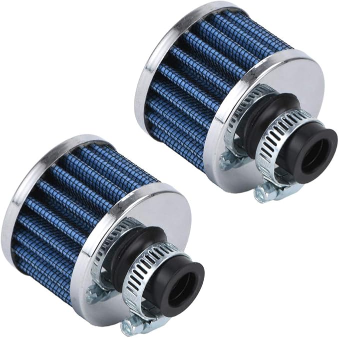 PTNHZ Universal 2 PCS 12mm Auto Cone Mini oil Air Intake Filter Crankcase Vent Valve Cover Breather Filter Flow Air Filters Blue