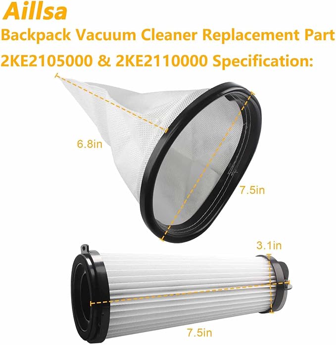 Aillsa Replacement for Hoover Vacuum HEPA Cloth Bag Liner and Filter Compatible with Hoover Part 2KE2105000 2KE2110000 2-KE2110-000 Fits Hoover Backpack Vacuum Cleaner C2401 & Royal RY4000 RY4001