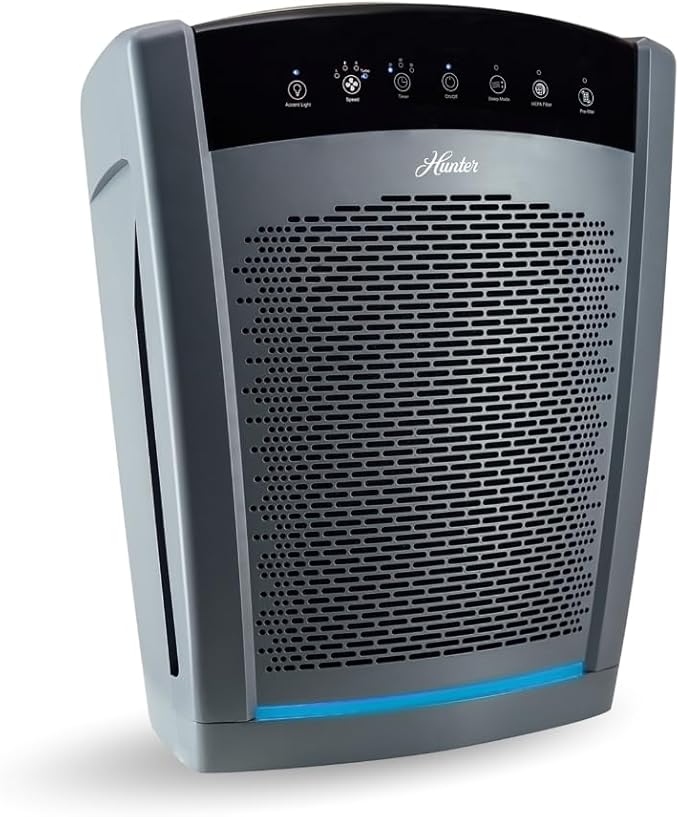 Hunter HP850 Air Purifiers for Home Large Room and Bedroom. True HEPA Air Purifier for Pets, Odors, Allergens, Smoke, Dust. 4 Fan Speeds, Quiet Sleep Mode, UV Mode. Filters 2585 Ft² per hour. Graphite