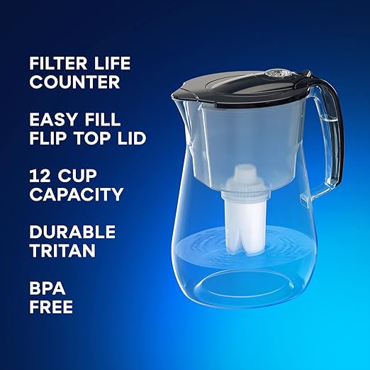 AQUAPHOR Water Filter Pitcher Opal 12 Cup with 1 X B15 Filter - 145 Gallons Long-Life (Black)