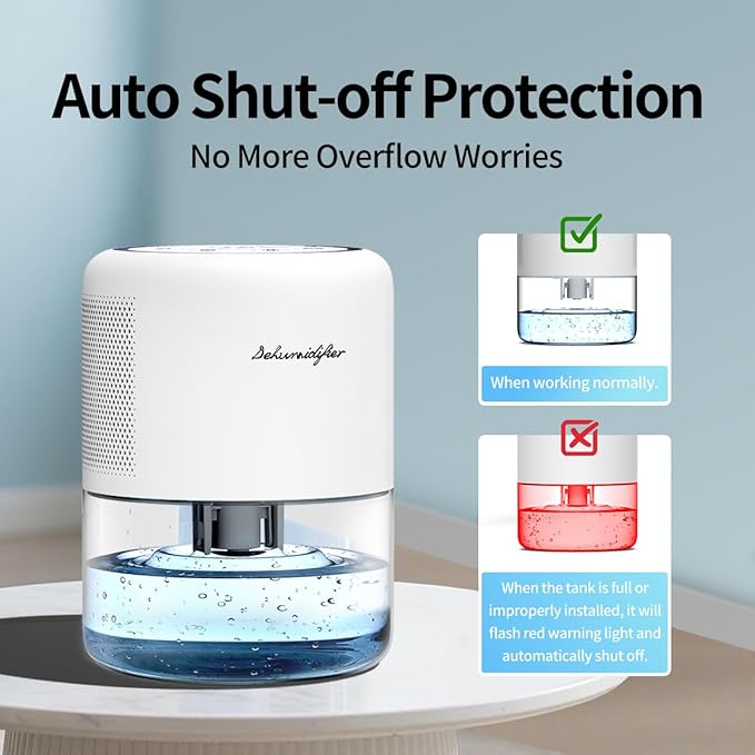 44oz(1.3L) Small Dehumidifier for Home, Auto-Off Quiet Portable Dehumidifier with 3 Modes, 10 Color Lights, 4 Timer Settings for Bedroom Bathroom Closet (215 sq.ft)