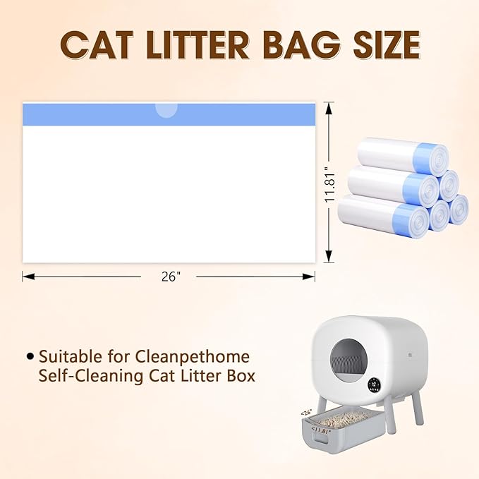 120 Count Cat Litter Box Liners for Fumoi and Fsitego Self Cleaning Litter Box, Extra Thick Heavy Duty Cat Litter Bags Replacement, 3-4 Gallons of Capacity