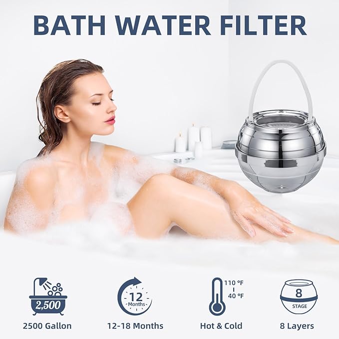 Bath Water Filter, Bathtub Water Filter, Bath Filter for Tub，Bath WaterFilter for Tub Faucet - BPA Free - Grey