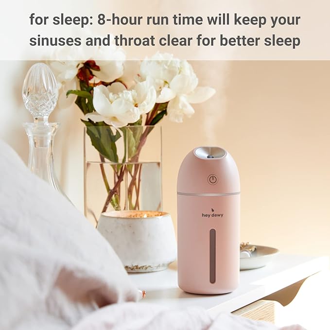 Hey Dewy Wireless, Rechargeable, Self-Care, Skin-Nourishing, Hydrating, Portable Cool Mist Humidifier (Blush)