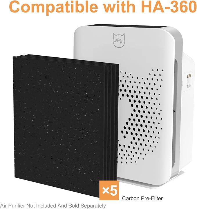 FURGO HA-360 Activated Carbon Pre-Filters Replacement Set - 5-Pack Pre-Filters for Pet Hair & Odor Control - Compatible HA-360 Air Purifier - Enhanced Air Freshness