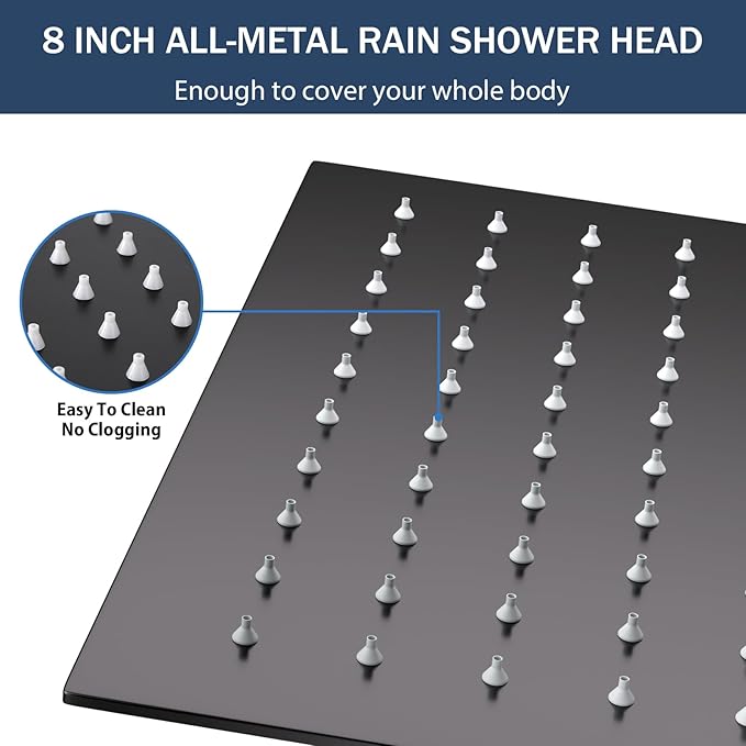 Lordear Filtered Shower Head 8 Inch Stainless Steel Square Shower Head, High Pressure Showerhead for Hard Water,Ceiling or Wall Mounted Waterfall Shower (Matte Black)