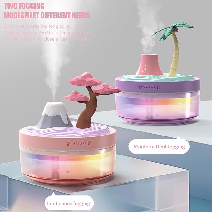 Mini Portable Desktop Humidifiers for Bedroom,Small Humidifier with Cherry Tree,Quiet,Cool Mist, Auto Off,7 Colors Night Light,320ml Air Humidifier Home Office Travel(PINK)