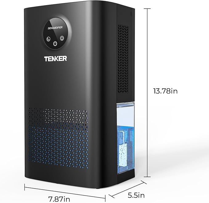 TENKER Dehumidifier for Home, 77 OZ Water Tank (800 sq.ft) Dehumidifiers, Quiet Dehumidifier with Sleep Mode, Auto Shut Off, 7-Color LED Light for Closet Bedroom Bathroom Basement RV, White (Black)