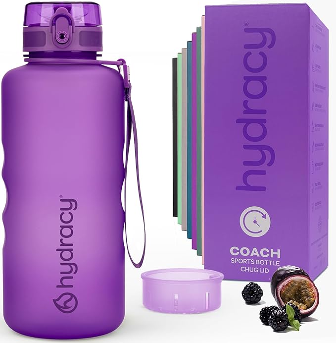 Hydracy Water Bottle with Time Marker -Large BPA Free Water Bottle & No Sweat Sleeve -Leak Proof Gym Bottle with Fruit Infuser Strainer & Times to Drink -Ideal for Fitness Sports & Outdoors