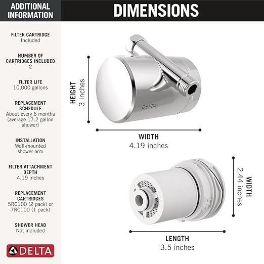 Delta Faucet Clarifi Standard Shower Filter Attachment Chrome with Additional Filter Cartridge