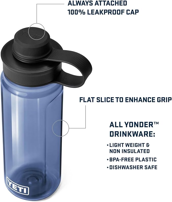 YETI Yonder Water Bottle with Yonder Tether Cap, Lightweight, Leakproof and BPA-Free