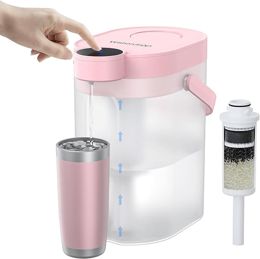 Waterdrop FreshTaste Electric Water Filter Pitcher, Rechargeable Powerful Dispenser, 17-Cup Instant Countertop Purifier, Reduce Chlorine, Lead, Copper, Purify, Soften Water, Pink, Does not Lower TDS