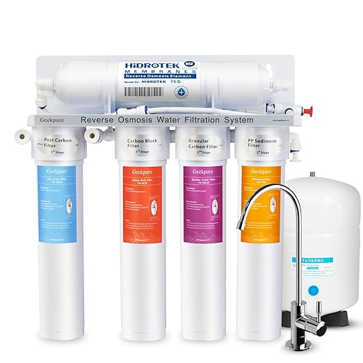 Geekpure 5 Stage Reverse Osmosis Drinking Water Filtration System w/Quick Change Twist Filters-75GPD