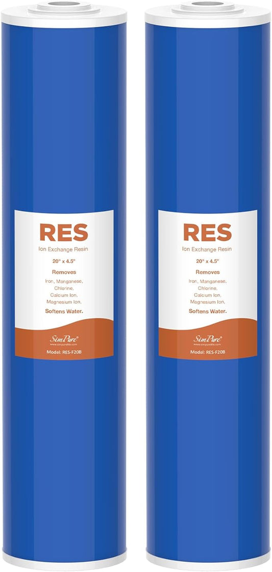 SimPure 20" x 4.5" Cation Exchange Resin Filter, Whole House Water Softening Filter Cartridge for DB20P, DB20P-3 (2 Pack)