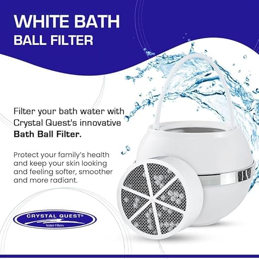 Crystal Quest Bath Ball & Replacement Filter Cartridge Bundle - Water Filter System-Reduce Contaminants for Softer &Smoother Skin-Effortless & Quick Installation| Bundle and Save (White)