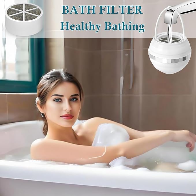 AWO 2 PACK Replacement Bathtub Water Filter Cartridge for Tub Compatible with Crystal Quest Bath Ball Cartridge,Multi Stage Filter for Softer Skin & Hair Reduces Chlorine & Harmful Substance