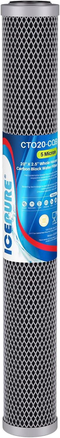 ICEPURE 20" x 2.5" Whole House Water Filter Upgraded Coconut Shell Activated Carbon Filter, 20 Inch Lead Removal Cartridge Replacement for C1-20, EP-20, HX-CB-25-2010, F3WCB32, 1PACK