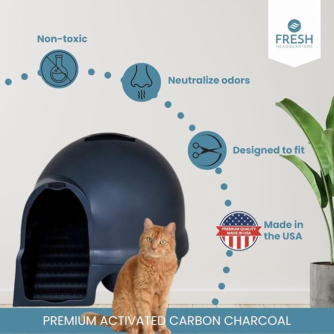 2-Pack Activated Carbon Litter Box Filters - Premium Pre Cut 5.9" x 6.2" Cat Litter Filters Replacement - Compatible with PetMate Booda Clean Step, Biodegradeable and Made in USA