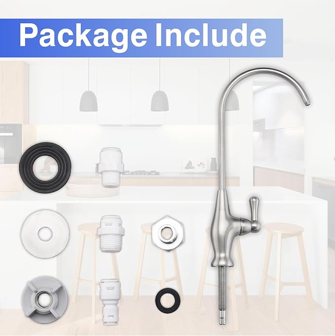 Drinking Water Faucet for Kitchen Sink, Reverse Osmosis Water Filtration Faucet for Bar Sink, Brushed Nickel and Stainless Steel, B08
