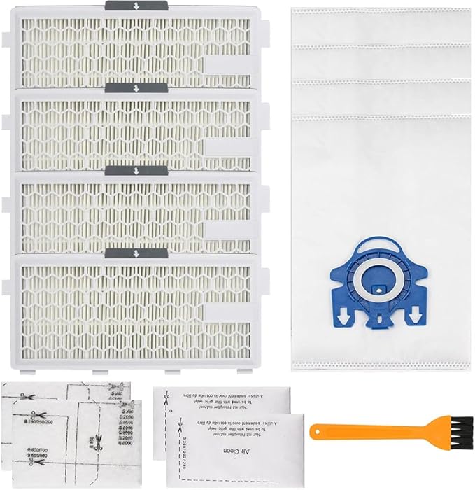 4 Pack SF-HA 50 HEPA AirClean 50 Filter for Miele, Vacuum Filters Compatible with Miele S4, S5, S6, S8, S8000 Series, Complete C2 & C3, with 4 AirClean 3D GN Vacuum Cleaner Bags+ 2 Air Clean Filters