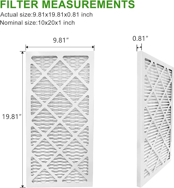 10x20x1 AC Furnace Air Filter, MPR 600, MERV 8 Pleated HVAC Filter, 4 Pack (exact dimensions 9.81x19.81x0.81 inches)