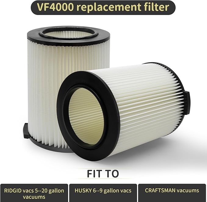 VF4000 Replacement Filter for Ridgid 72947 Wet Dry Vac 5 to 20-Gallon 6-9 Gal Husky Craftsman 17816 Vacuum Compatible WD5500 WD0671 WD1270 RV2400A RV2600B Washable & Reusable Standard Wet/dry Vac Filt