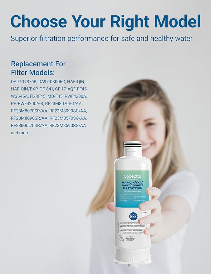 HAF-QIN/EXP Water Filter Replacement for samsung Haf-qin DA97-17376B RS27T5200SR RS22T5201SR RF27T5241SR RF23M8070SG DA97-08006C Rf28T5001SR RF27T5201SR RF27T5201SG Water Filter,4pack,by Cobectal