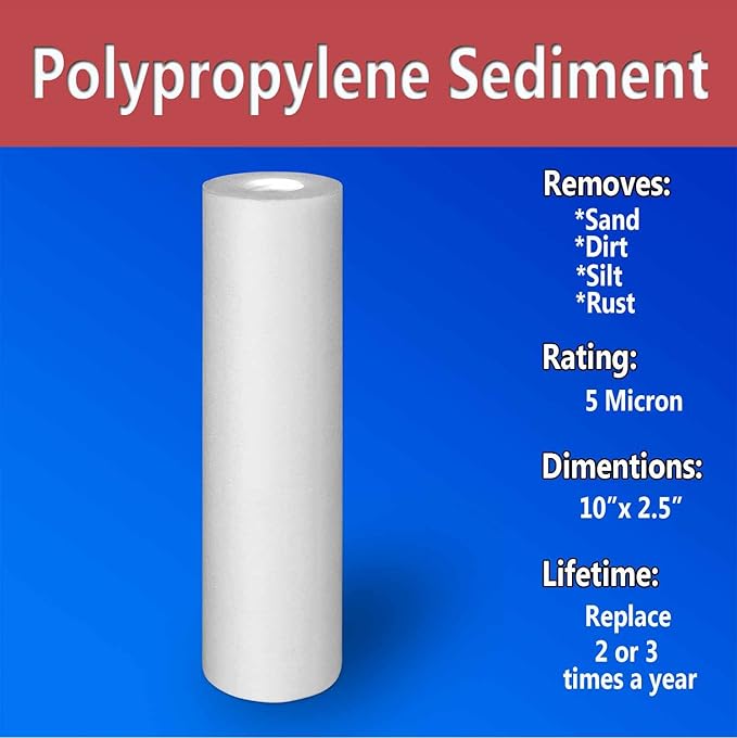12 Standard Coconut Shell Block Carbon & 12 Four Layers of Filtration Polypropylene Sediment 5 Micron 2.5"x 10" Water Filter Cartridges Universal replacement for Reverse Osmosis & Standard 10” Housing