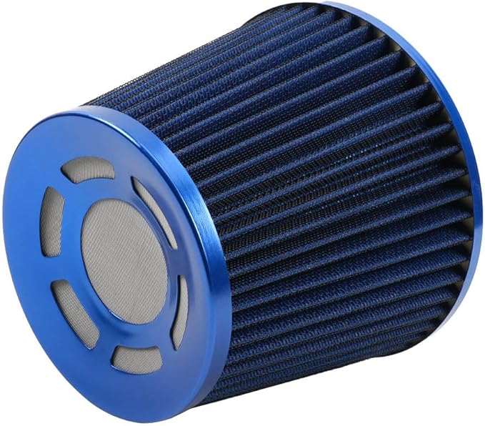 muge racing 3-inch Cold Air Intake Filter 76mm, High Performance Clamp-On Engine Intake Air Filter, Washable Reusable & Universal Round Tapered Replacement Air Filter, Blue