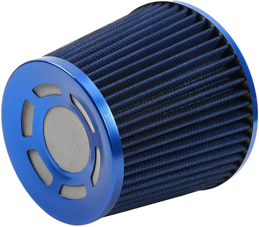 muge racing 3-inch Cold Air Intake Filter 76mm, High Performance Clamp-On Engine Intake Air Filter, Washable Reusable & Universal Round Tapered Replacement Air Filter, Blue