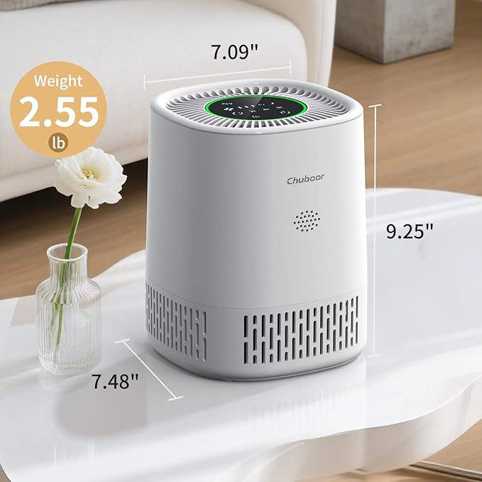 Chuboor Air Purifiers for Home Bedroom, H13 True HEPA Filter Air Cleaner for Pets Office desktop Living Dorm Room Smoke Kitchen, Auto Mode, Sleep Mode, PJ01A, White
