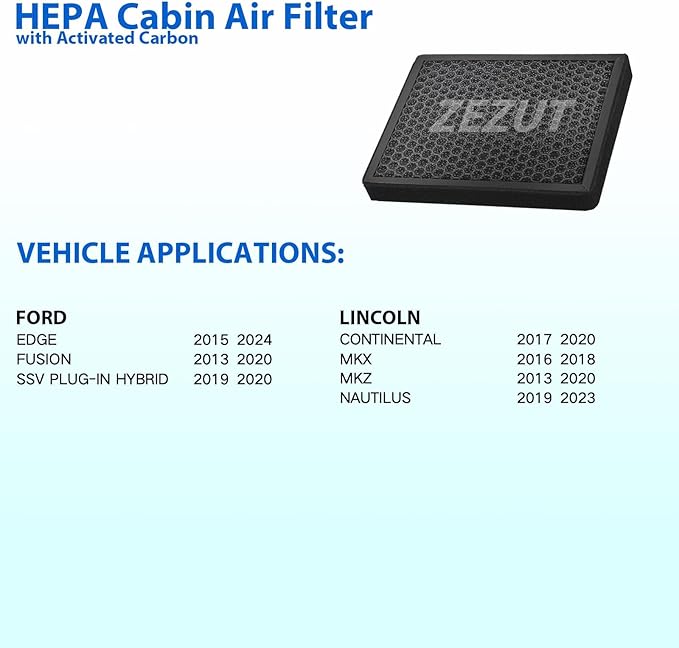 Cabin Air Filter CF11775 fits Edge 2015-2023, Fusion 2013-2020, MKZ 2013-2020, Nautilus 2019-2023, SSV Plug-In Hybrid 2019-2020, Continental 2017-2020, Honeycomb Structure with Activated Carbon Beads