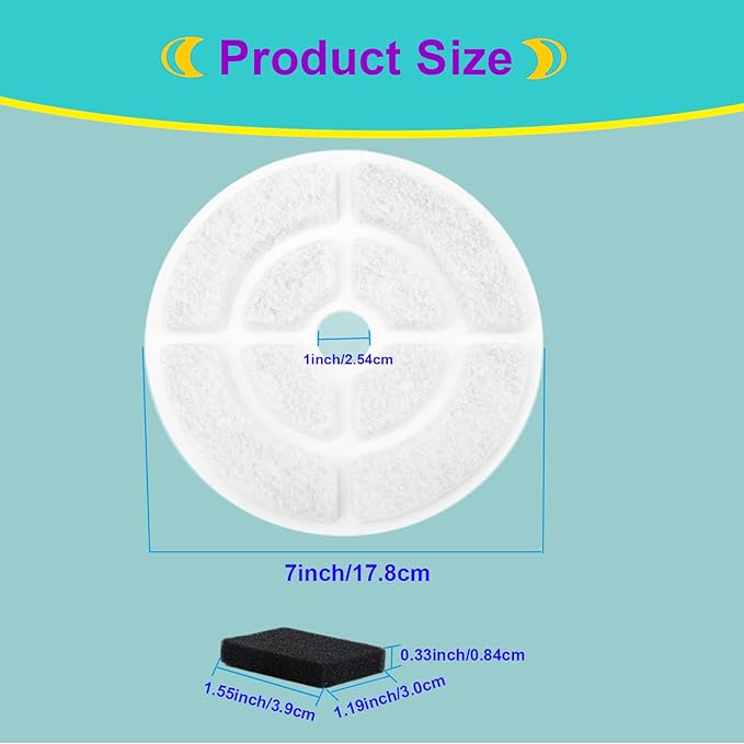 12 Pack Dog Water Filter Replacement for 2.5Gal/9.5L Dog Water Fountain,18CM Larger More Activated Carbon Cat Water Fountain Filter,Pet Fountain Filter Replacement
