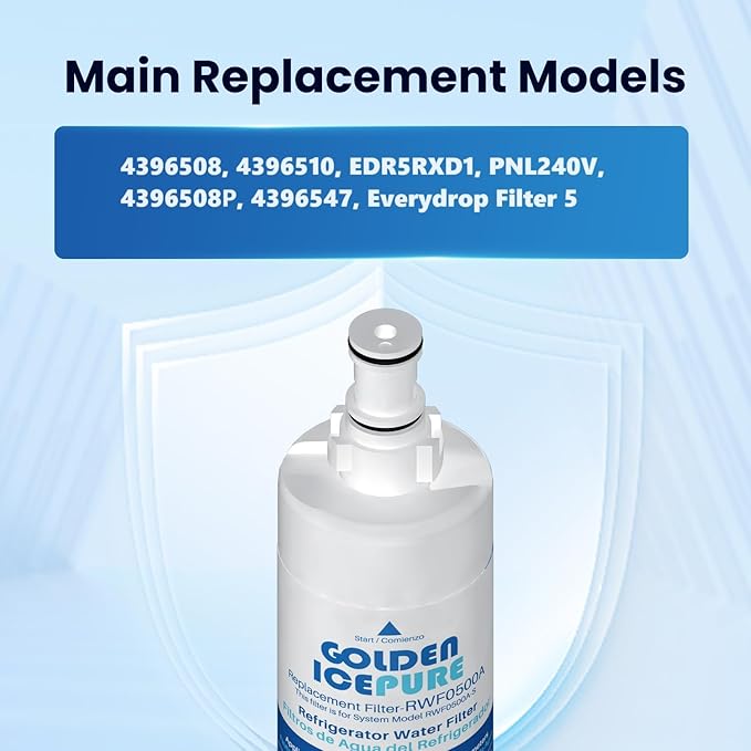 GOLDEN ICEPURE 4396508 Refrigerator Water Filter Replacement for EveryDrop Filter 5, EDR5RXD1, 4392857, 4396510, Clch100, 46-9010, NLC240V, 8212491, WF285 3PACK
