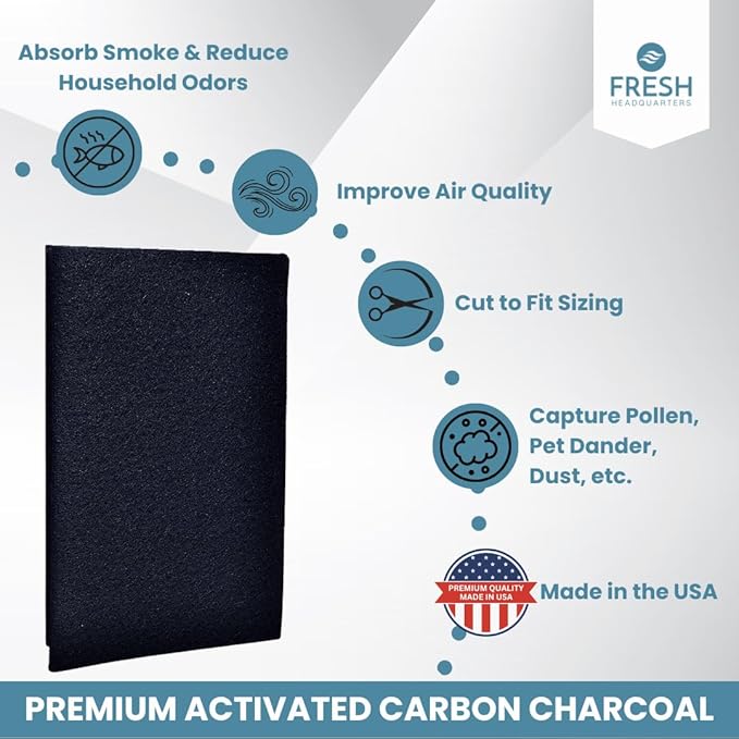 Activated Carbon Air Filter Pad - 24"x16" Cut To Fit AC & Furnace Filter - Removes Dust, Pollen, Pet Odors & VOCs, Versatile for Window Units, RV, Air Purifier, & Vents, Made in USA