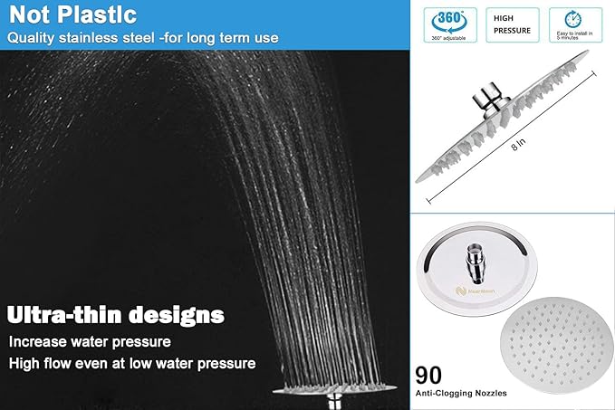 NearMoon Shower Head and 15 Stage Shower Filter Combo, High Pressure Filtered Shower for Hard Water, Improves the Condition of Your Skin, Hair (8 Inch, Chrome)