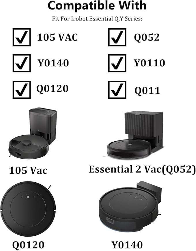 14 Pack Accessories Kit for iRobot Roomba Essential Series Q052-Vac2 105 Q0120 Y0140 Y0110 Q011 Robot Vacuum Cleaner,2 Roller Brush＆8 Side Brushes＆4 Hepa Filters (14 Packs)