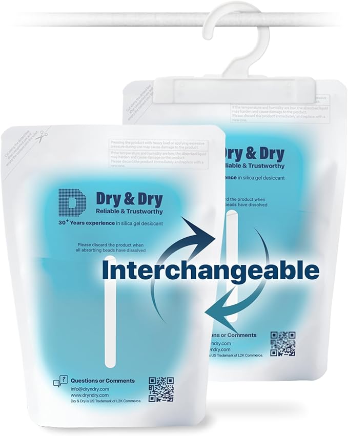 Dry & Dry 20 Packs Hybrid Moisture Absorbers & Musty Odor Eliminator Dehumidifier to Control Excess Moisture for Basements, Closets, Bathrooms, Laundry Rooms. Moisture Absorbers