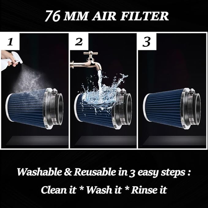 Clamp-On Cold Air Intake Filter, High Performance, Washable Filter, Replacement Air Filter, Flange Diameter 3inch/76mm Blue